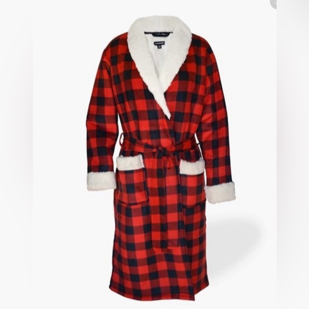 NWT Joe Boxer PLAID SHERPA LINED FLEECE ROBE | RED BUFFALO